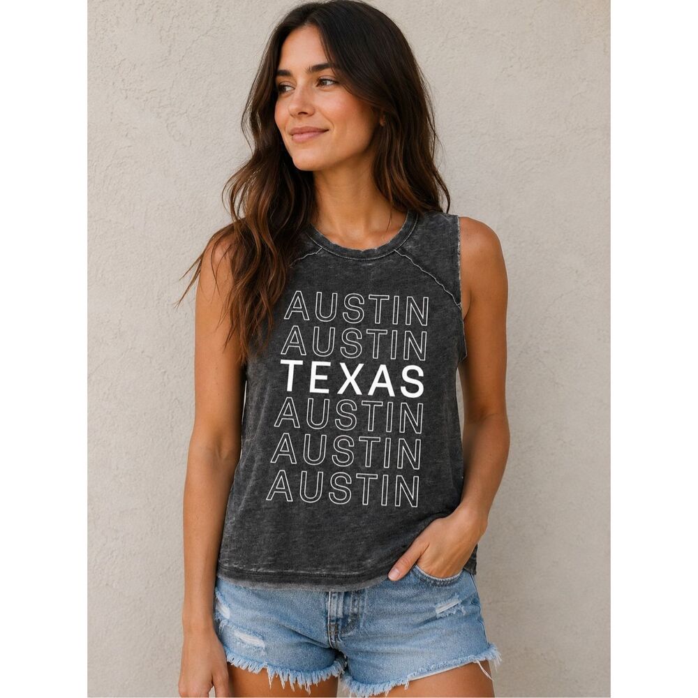 Austin Texas Graphic Muscle Tank Top Women’s Sleeveless Casual Tee Size small